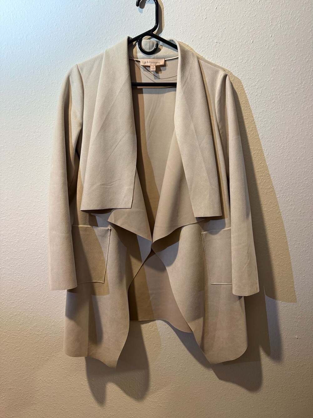 Philosophy Republic Clothing Open Front Jacket Size S Tan Faux Suede